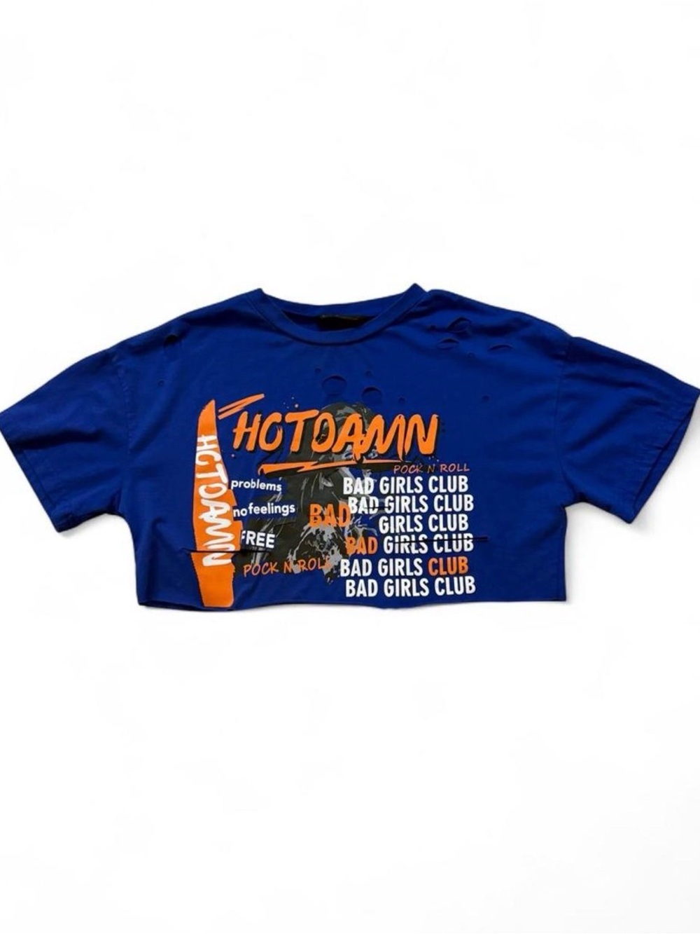 Royal Blue Hot Damn Bad Girls Club Crop Top With Orange & White Detail
